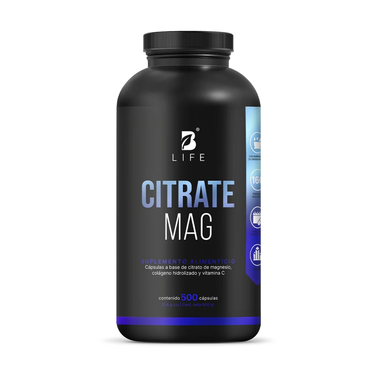 Citrate Mag B-LIFE | Citrato de Magnesio con Colágeno y Vitamina C – 500 Cápsulas
