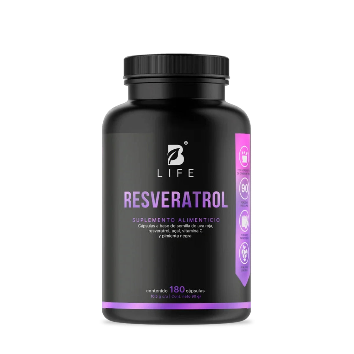 Resveratrol B Life | Antioxidantes, Vitamina C y Açaí | 180 Cápsulas