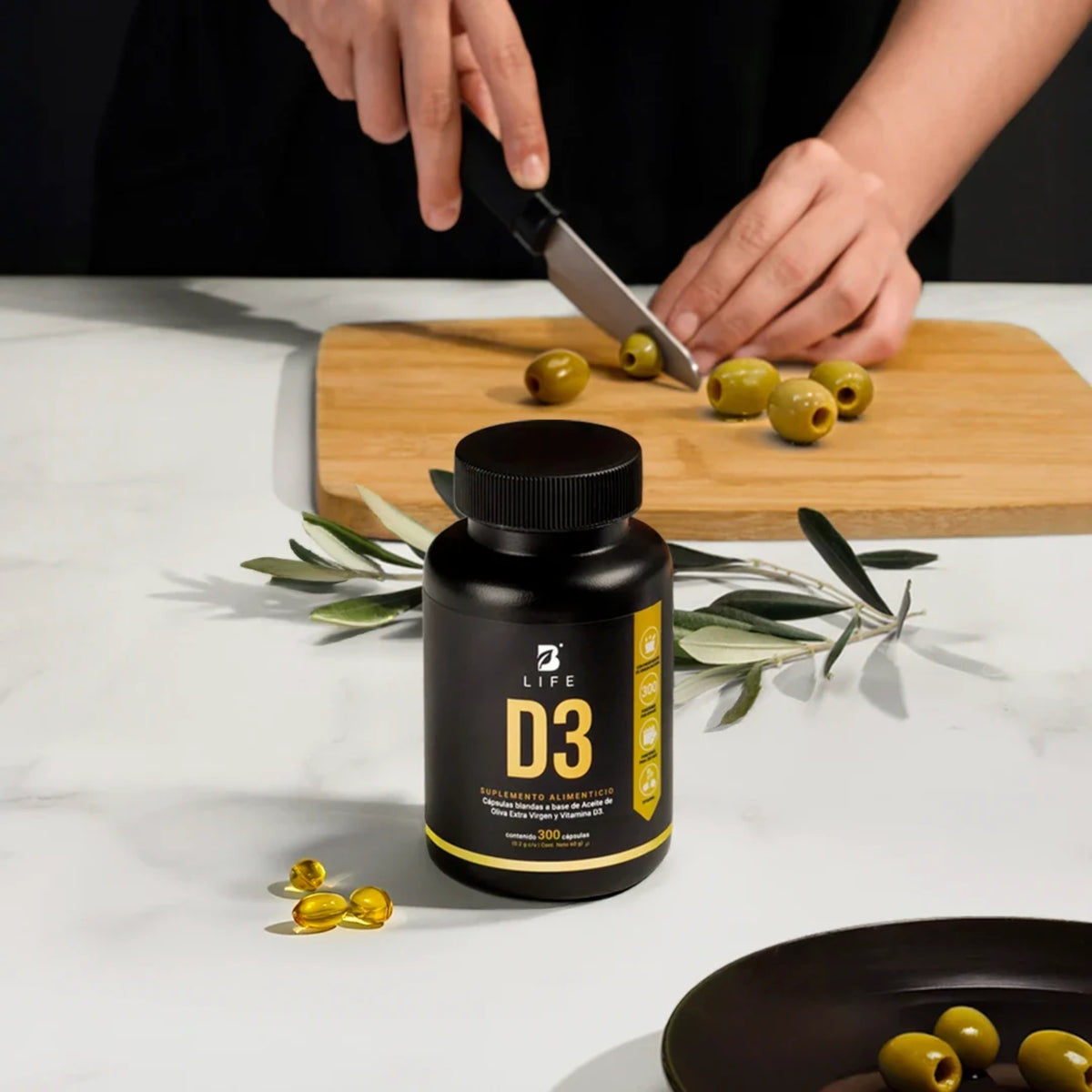 Vitamina D3 B-LIFE con Aceite de Oliva Extra Virgen | 300 Cápsulas
