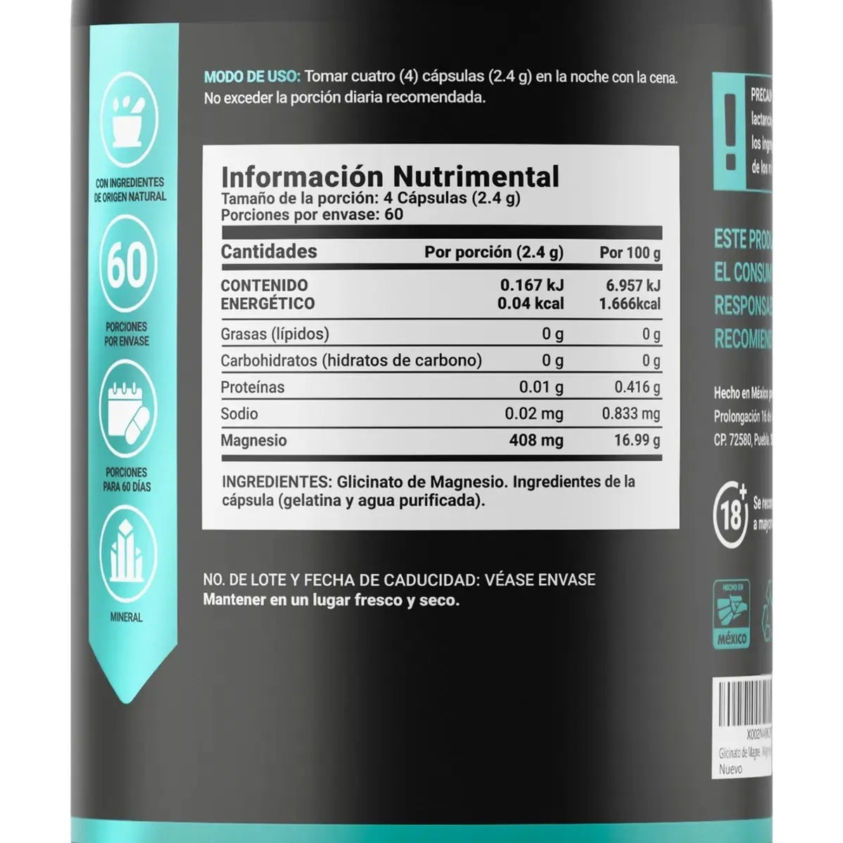 Glicinato de Magnesio B Life Glycinate Mag | 240 Cápsulas