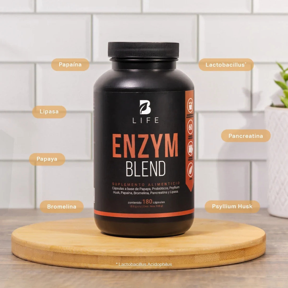 Enzym Blend B Life | Enzimas Digestivas y Probióticos | 180 Cápsulas