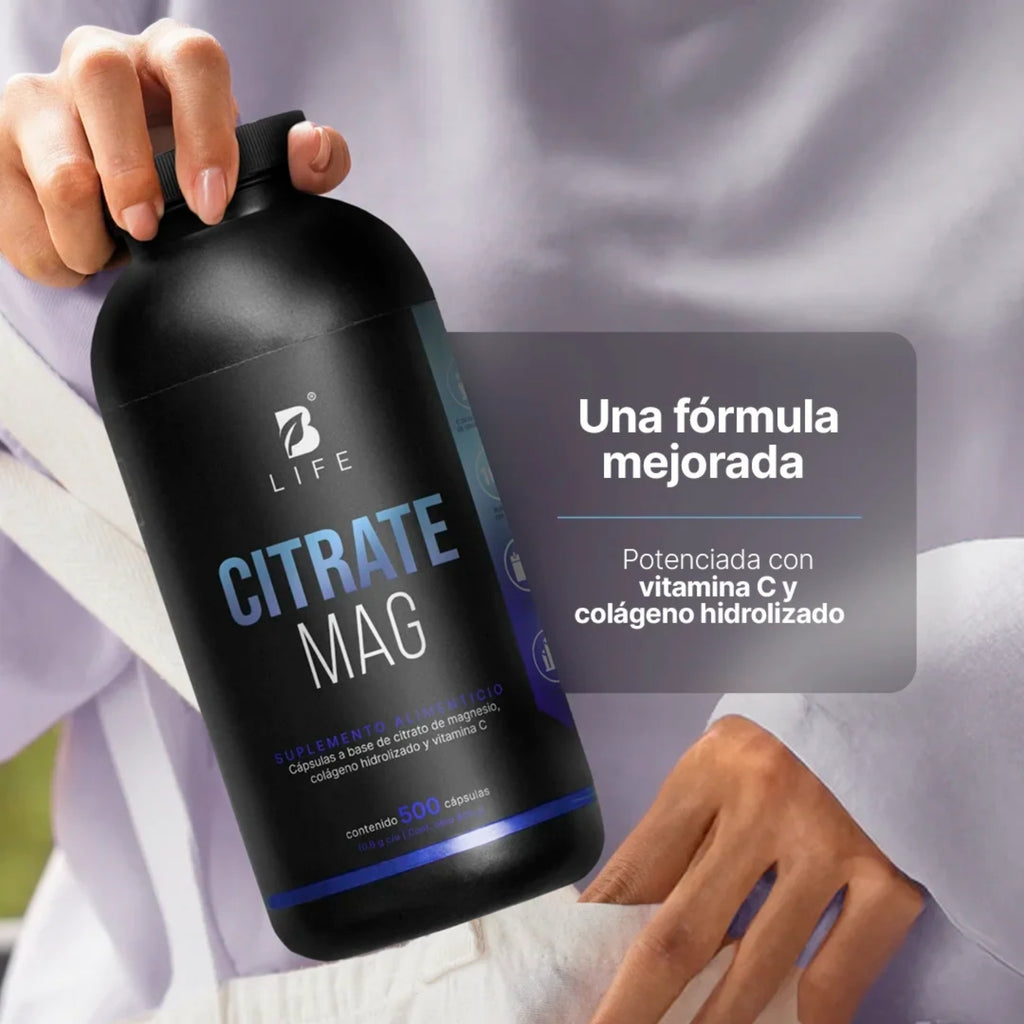 Citrate Mag B-LIFE | Citrato de Magnesio con Colágeno y Vitamina C – 500 Cápsulas