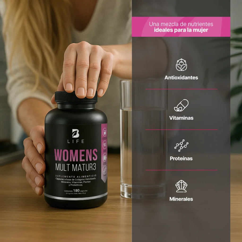 Women's Mult Matur3 B-LIFE | Multivitamínico para Mujer con Colágeno y Probióticos – 180 Cápsulas