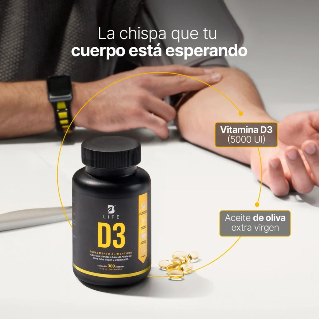 Vitamina D3 B-LIFE con Aceite de Oliva Extra Virgen | 300 Cápsulas