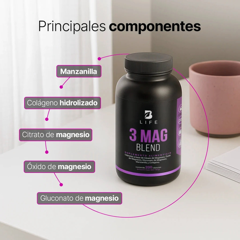 3 Mag Blend B Life | 3 Tipos de Magnesio | 200 Cápsulas