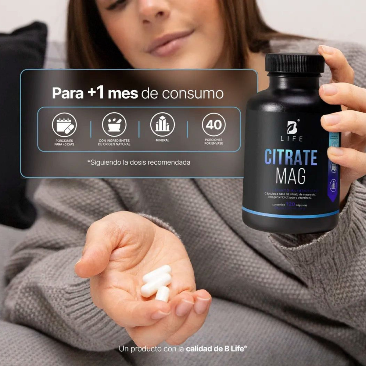 Citrate Mag B-LIFE | Citrato de Magnesio con Colágeno y Vitamina C – 120 Cápsulas