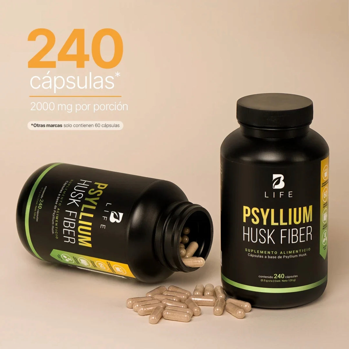 Psyllium Husk Fiber B Life | Fibra Natural 240 Cápsulas