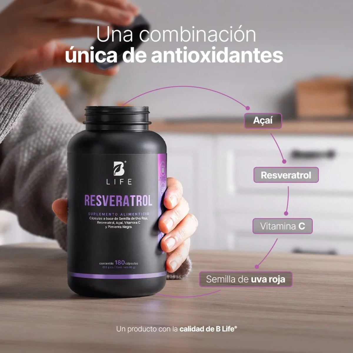Resveratrol B Life | Antioxidantes, Vitamina C y Açaí | 180 Cápsulas