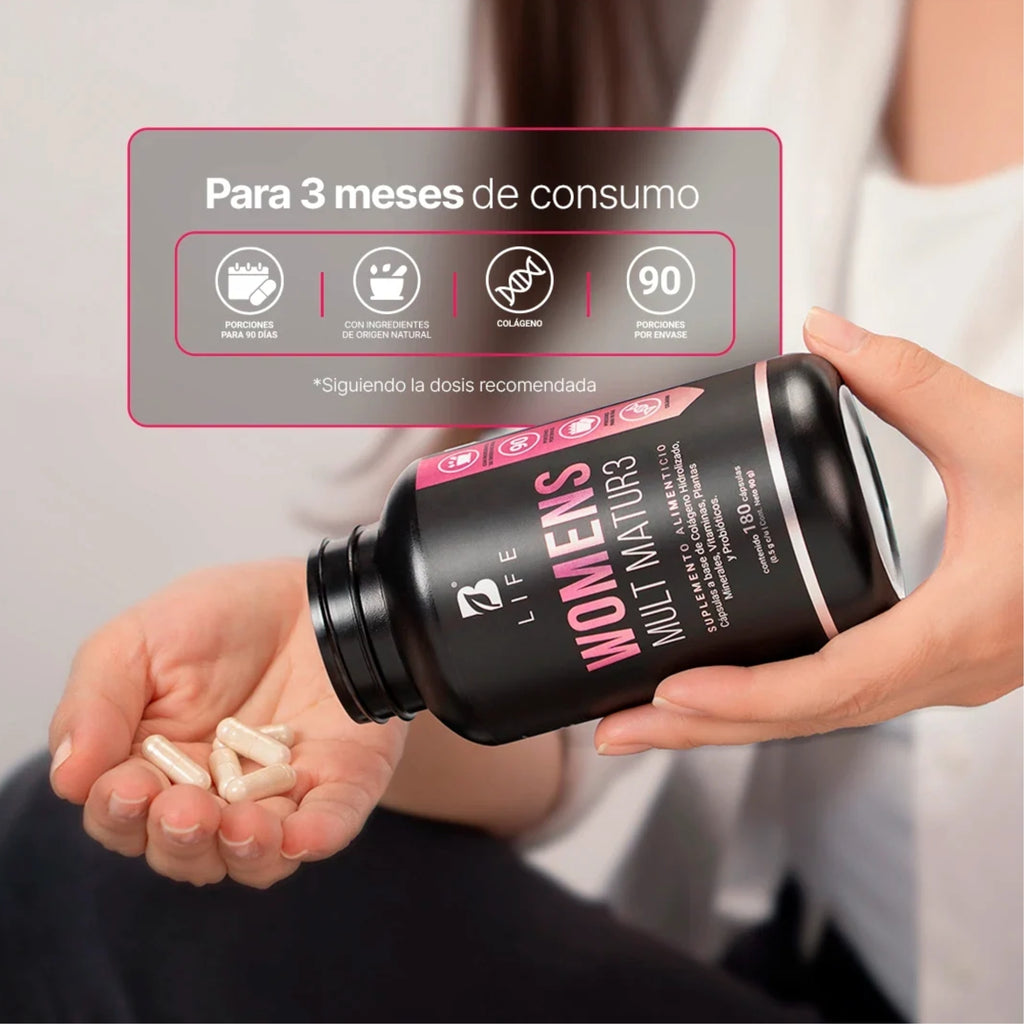Women's Mult Matur3 B-LIFE | Multivitamínico para Mujer con Colágeno y Probióticos – 180 Cápsulas