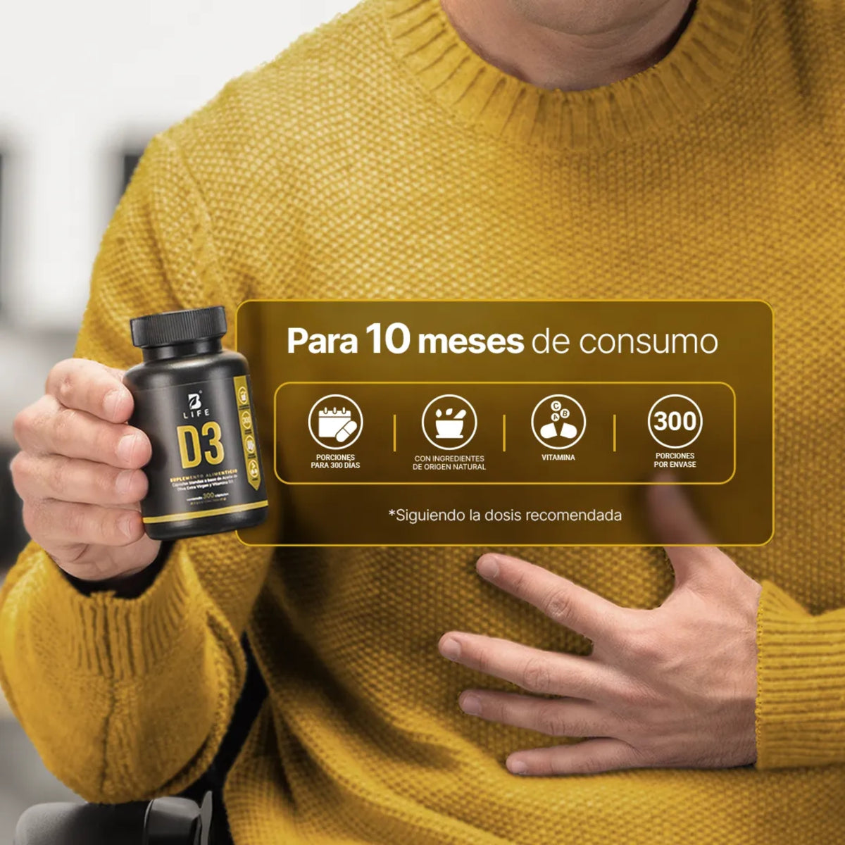 Vitamina D3 B-LIFE con Aceite de Oliva Extra Virgen | 300 Cápsulas