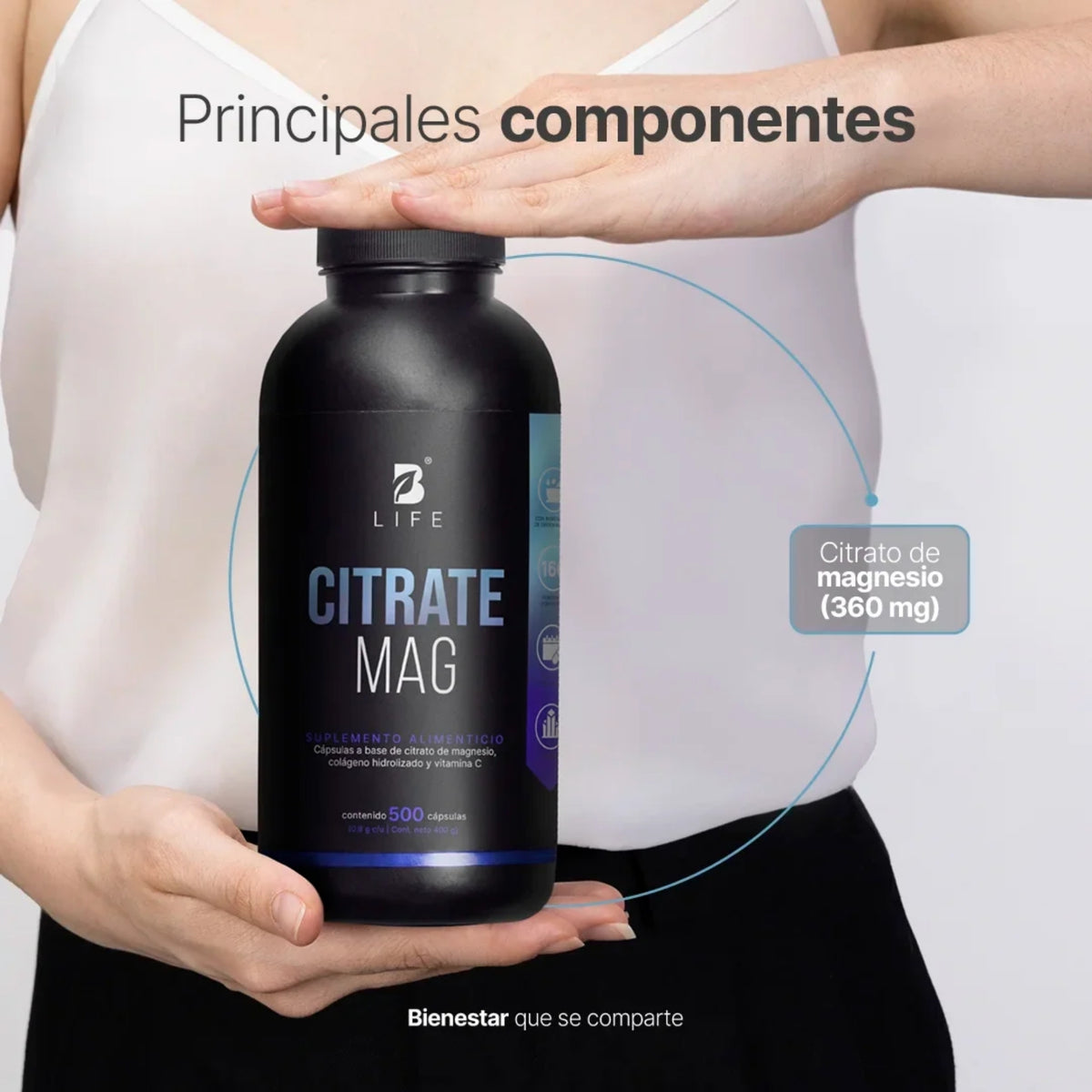 Citrate Mag B-LIFE | Citrato de Magnesio con Colágeno y Vitamina C – 500 Cápsulas